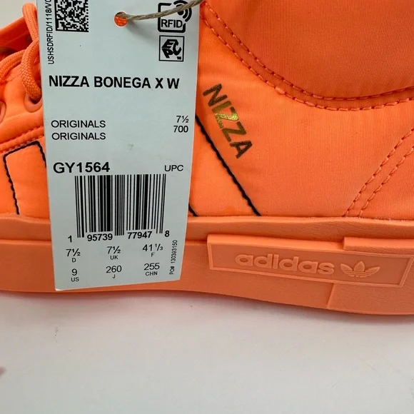 Women’s Adidas Nizza Bonega X -  Orange - Lace Up High Zip Up Sneakers Size 9 - Picture 8 of 8
